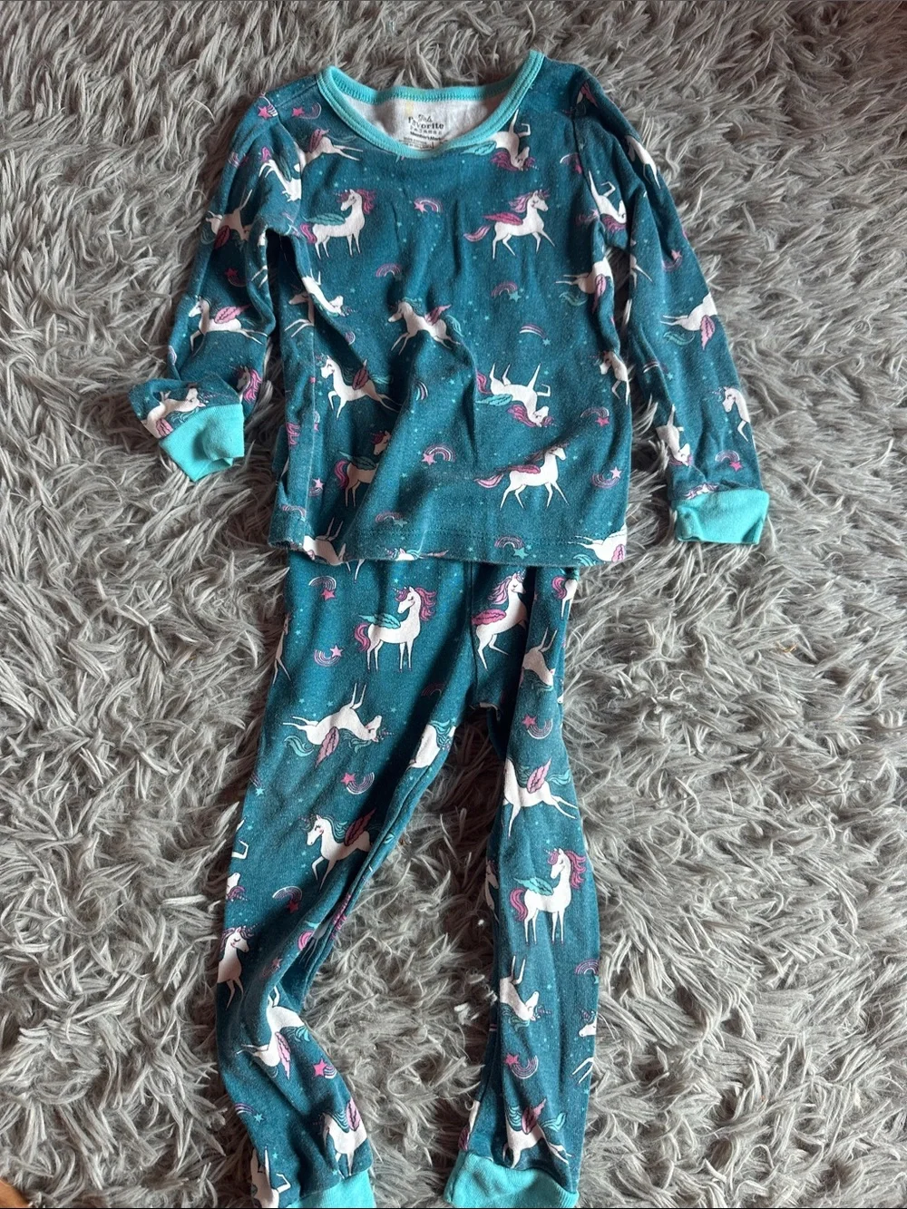Unicorn Print Teal Kids Pajama Set - Soft Long Sleeve & Pants